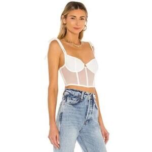 Kat the Label Women's Femme Bustier Mesh Crop Top Adjustable Straps White Size M